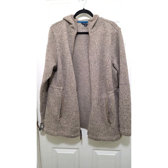 Lands End Women's Hooded Zip-Up Jacket Pockets Beige Heather Knit Size XL - Picture 4 of 10